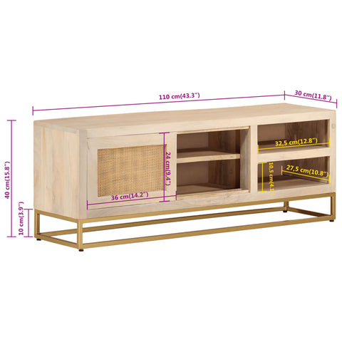 vidaXL TV Cabinet 110x30x40 cm Solid Wood Mango and Iron