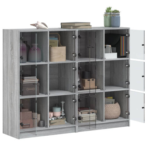 vidaXL Bookcase with Doors Grey Sonoma 136x37x109 cm Engineered Wood