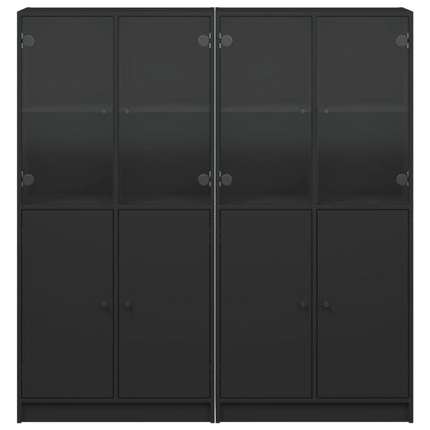 vidaXL Bookcase with Doors Black 136x37x142 cm Engineered Wood