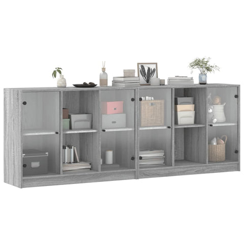 vidaXL Bookcase with Doors Grey Sonoma 204x37x75 cm Engineered Wood