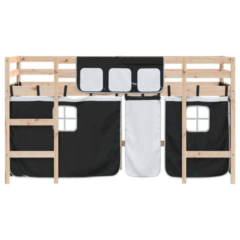 vidaXL Kids' Loft Bed with Curtains without Mattress White&Black 80x200cm