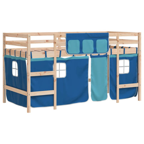 vidaXL Kids' Loft Bed with Curtains without Mattress Blue 80x200cm