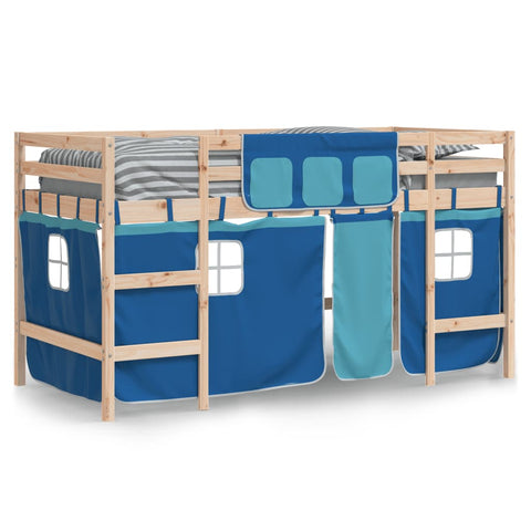 vidaXL Kids' Loft Bed with Curtains without Mattress Blue 80x200cm
