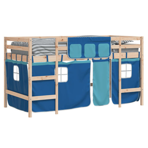 vidaXL Kids' Loft Bed with Curtains without Mattress Blue 80x200cm
