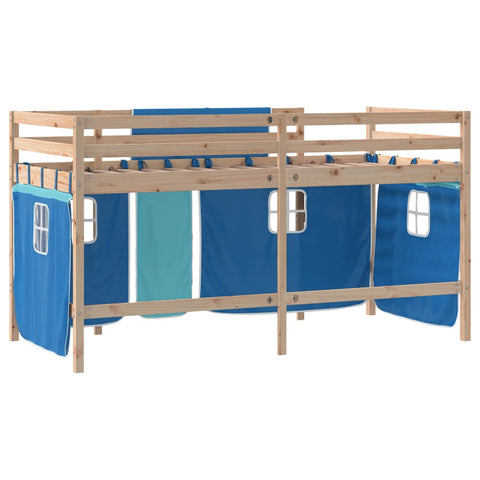 vidaXL Kids' Loft Bed with Curtains without Mattress Blue 80x200cm