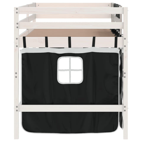 vidaXL Kids' Loft Bed with Curtains without Mattress White&Black 80x200cm