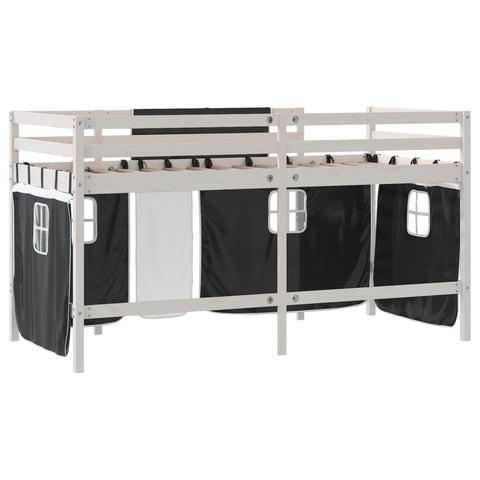 vidaXL Kids' Loft Bed with Curtains without Mattress White&Black 80x200cm