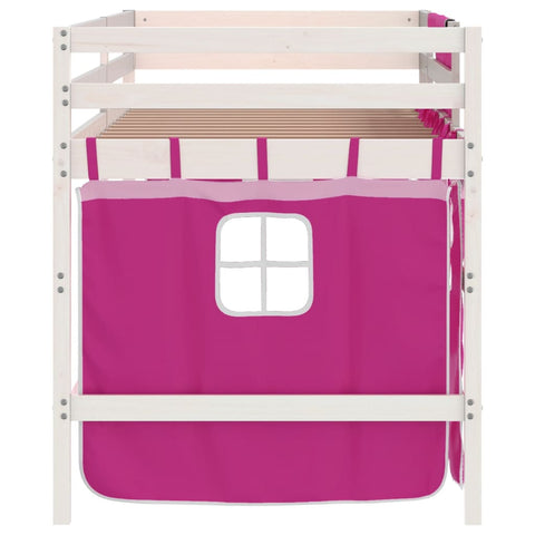 vidaXL Kids' Loft Bed with Curtains without Mattress Pink 80x200cm