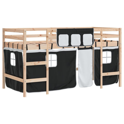 vidaXL Kids' Loft Bed with Curtains without Mattress White&Black 90x200cm