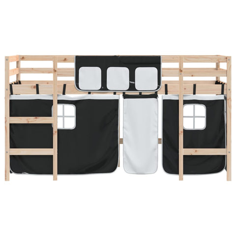 vidaXL Kids' Loft Bed with Curtains without Mattress White&Black 90x200cm