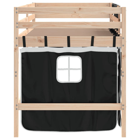 vidaXL Kids' Loft Bed with Curtains without Mattress White&Black 90x200cm