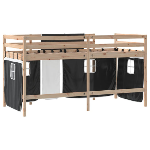 vidaXL Kids' Loft Bed with Curtains without Mattress White&Black 90x200cm