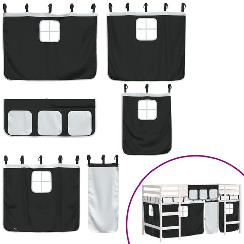 vidaXL Kids' Loft Bed with Curtains without Mattress White&Black 90x200cm