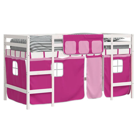 vidaXL Kids' Loft Bed with Curtains without Mattress Pink 90x200cm