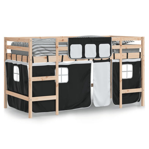 vidaXL Kids' Loft Bed with Curtains without Mattress White&Black 90x190cm