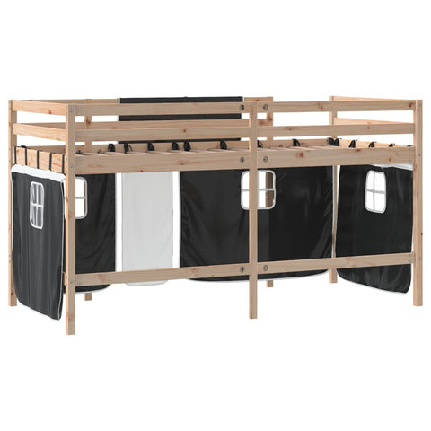 vidaXL Kids' Loft Bed with Curtains without Mattress White&Black 90x190cm