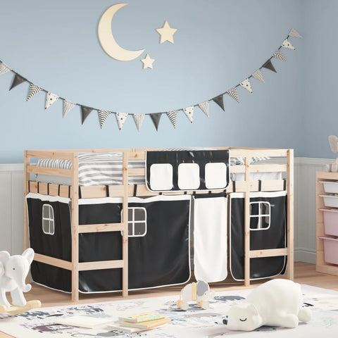 vidaXL Kids' Loft Bed with Curtains without Mattress White&Black 90x190cm