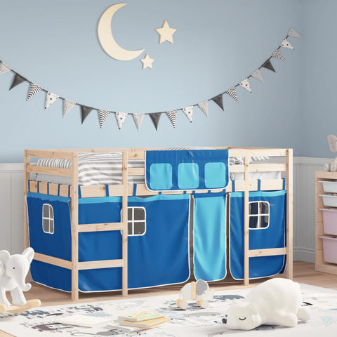 vidaXL Kids' Loft Bed with Curtains without Mattress Blue 90x190cm
