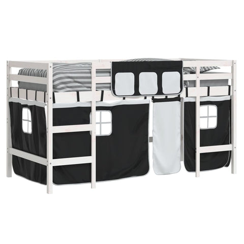 vidaXL Kids' Loft Bed with Curtains without Mattress White&Black 90x190cm