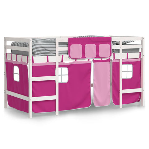 vidaXL Kids' Loft Bed with Curtains without Mattress Pink 90x190cm