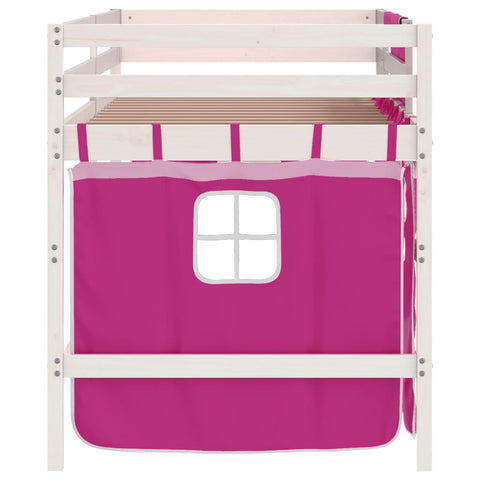 vidaXL Kids' Loft Bed with Curtains without Mattress Pink 90x190cm