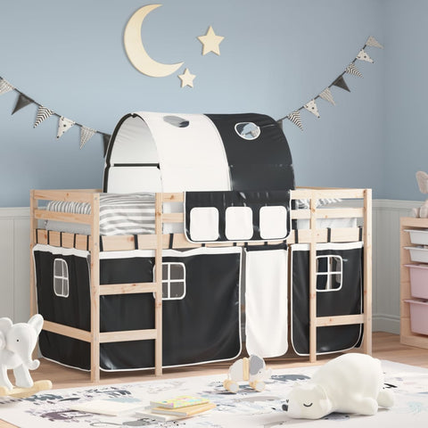 vidaXL Kids' Loft Bed with Tunnel without Mattress White&Black 90x200cm