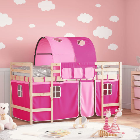 vidaXL Kids' Loft Bed with Tunnel without Mattress Pink 90x200cm