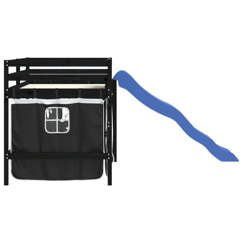 vidaXL Kids' Loft Bed with Curtains without Mattress White&Black 80x200cm