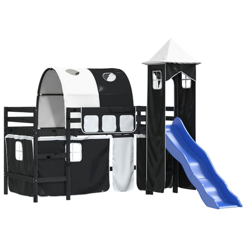vidaXL Kids' Loft Bed with Tower without Mattress White&Black 80x200cm