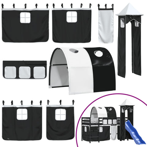 vidaXL Kids' Loft Bed with Tower without Mattress White&Black 80x200cm