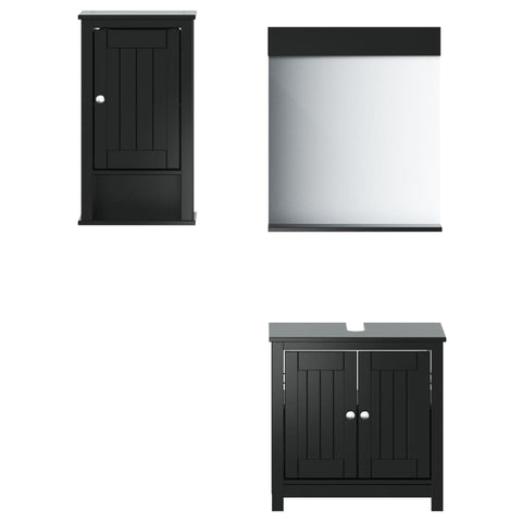 vidaXL 3 Piece Bathroom Furniture Set BERG Black Solid Wood Pine