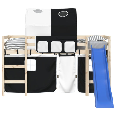vidaXL Curtains for Loft Bed with Tunnel White and Black Polyester