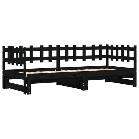 vidaXL Pull-out Day Bed without Mattress Black 2x(90x190) cm Solid Wood