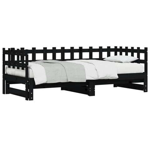 vidaXL Pull-out Day Bed without Mattress Black 2x(90x190) cm Solid Wood