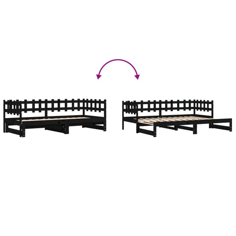 vidaXL Pull-out Day Bed without Mattress Black 2x(90x190) cm Solid Wood