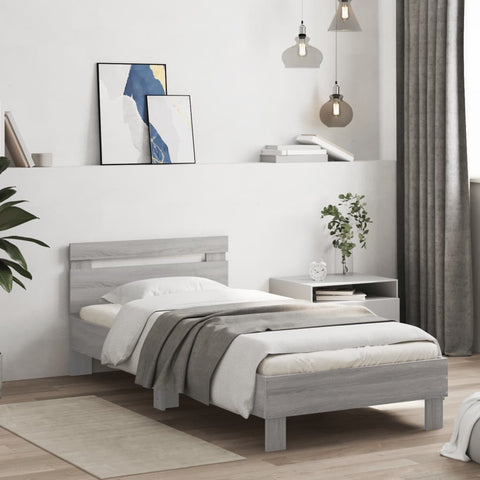 vidaXL Bed Frame without Mattress with Headboard Grey Sonoma 90x200 cm