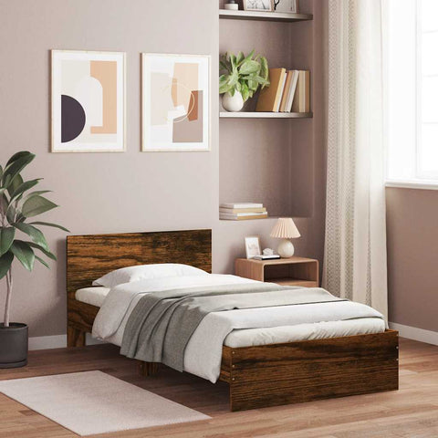 vidaXL Bed Frame without Mattress with Headboard Smoked Oak 100x200 cm