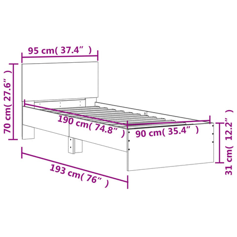 vidaXL Bed Frame without Mattress with Headboard Black 90x190 cm Single