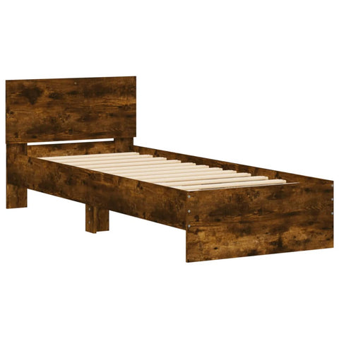 vidaXL Bed Frame without Mattress with Headboard Smoked Oak 75x190 cm Small Single