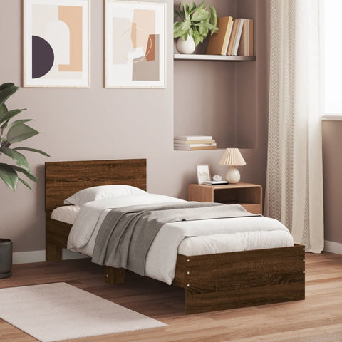 vidaXL Bed Frame without Mattress with Headboard Brown Oak 75x190 cm Small Single