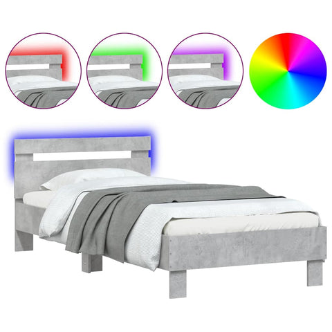 vidaXL Bed Frame without Mattress with LED Lights Concrete Grey 90x190 cm Single