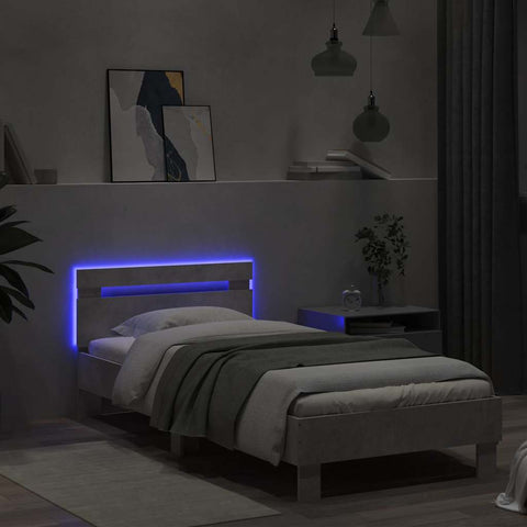 vidaXL Bed Frame without Mattress with LED Lights Concrete Grey 90x190 cm Single