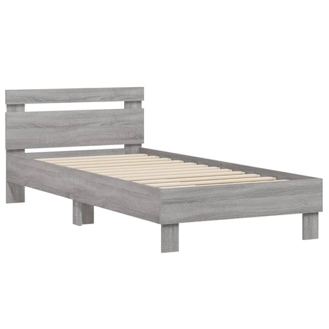 vidaXL Bed Frame without Mattress with LED Lights Grey Sonoma 90x190 cm Single