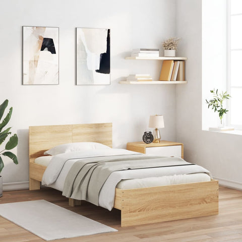 vidaXL Bed Frame without Mattress with LED Lights Sonoma Oak 100x200 cm
