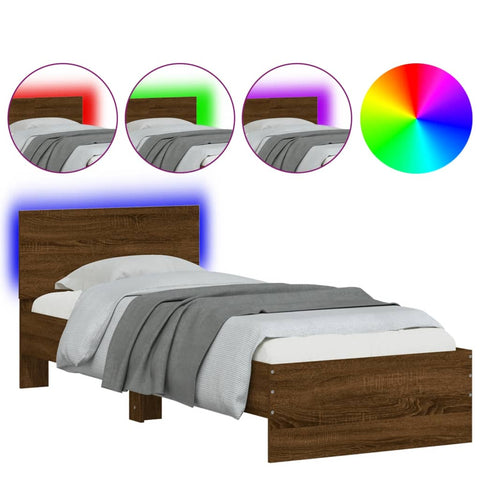 vidaXL Bed Frame without Mattress with LED Lights Brown Oak 90x190 cm Single