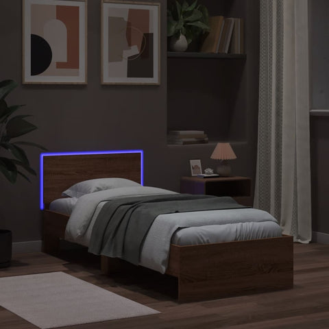 vidaXL Bed Frame without Mattress with LED Lights Brown Oak 90x190 cm Single