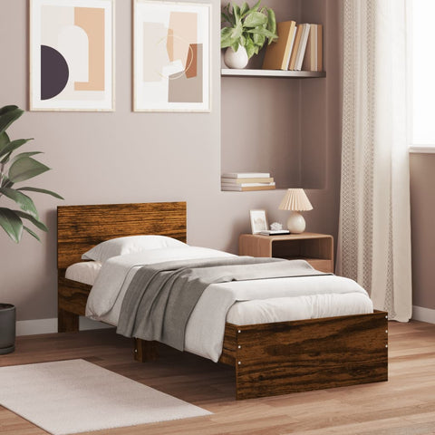 vidaXL Bed Frame without Mattress with LED Lights Smoked Oak 75x190 cm Small Single