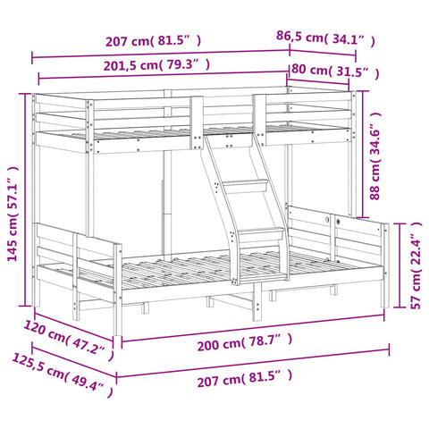 vidaXL Bunk Bed without Mattress 80x200/120x200 cm White Solid Wood
