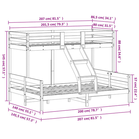 vidaXL Bunk Bed without Mattress 80x200/140x200 cm Solid Wood