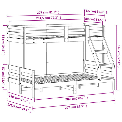 vidaXL Bunk Bed without Mattress 80x200/120x200 cm Solid Wood